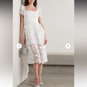 NWT Self-Portrait Grosgrain-Trimmed Guipure Lace Midi Dress